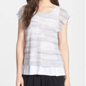 EILEEN Fisher Dark Pearl Stripe Box Top  Fine Linen Boucle Cloud